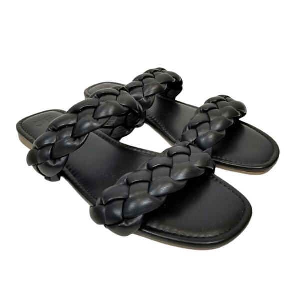 JF J.Ferrar Women's Ari Black Braided Double Two Strap Sandals Slides Size 11 - Picture 2 of 7